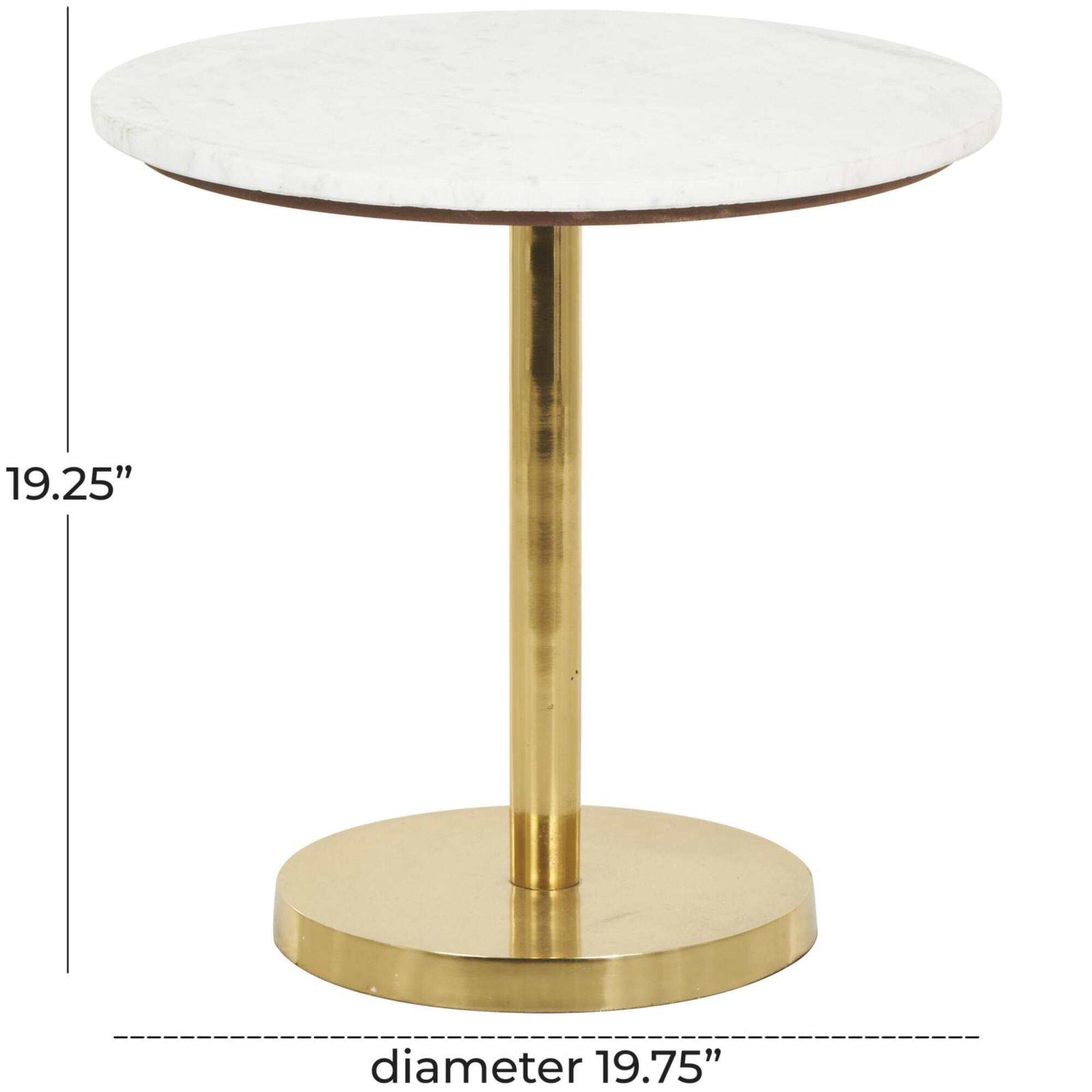 19.25" x 19.75" Gold Metal Geometric Pedestal Accent with White Marble Tabletop